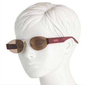 Puma Hawkins Retro Gold Burgundy Brown Sunglasses New
